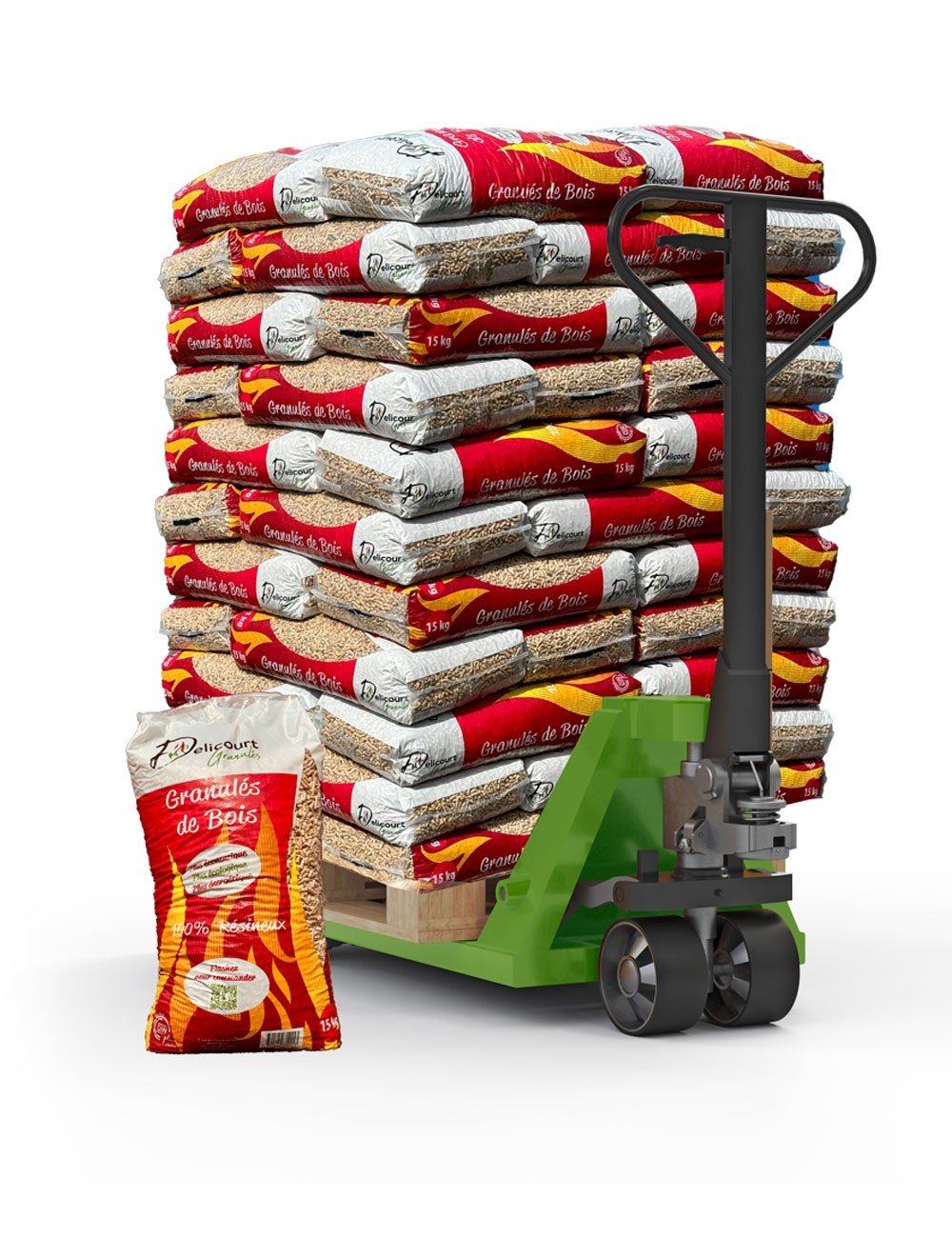 DELICOURT ENERGIES HOUTPELLETS - Pallet met 66 zakken van 15 kg, oftewel 990 kg. menager-plus